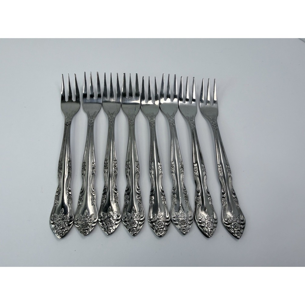 Rogers Co Stainless Korea Dream Rose Pattern Lot of 8 Cocktail Forks